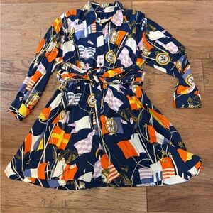 Anthropologie Maeve Petite Shirt Dress Nautical Print Tie Waist Size M